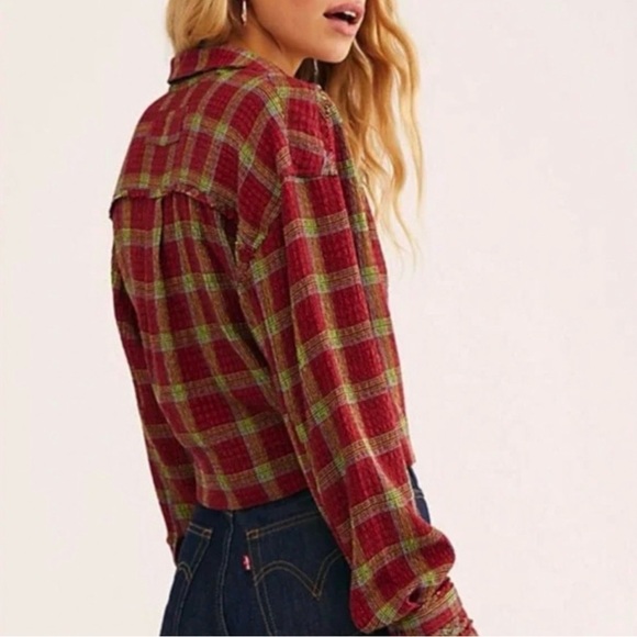 We The Free Red and Green Plaid Wrap Blouse - Picture 10 of 11